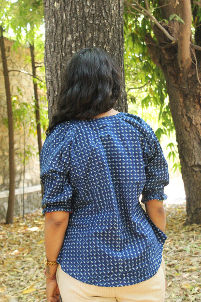 Indigo Buti Block Print Peplum Top