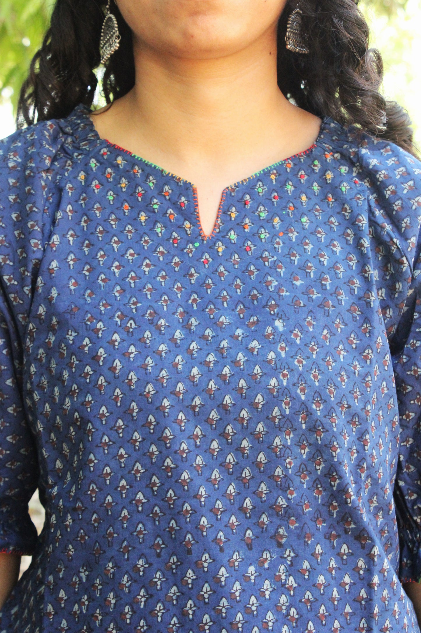 Deep Indigo Block Print Peplum Top