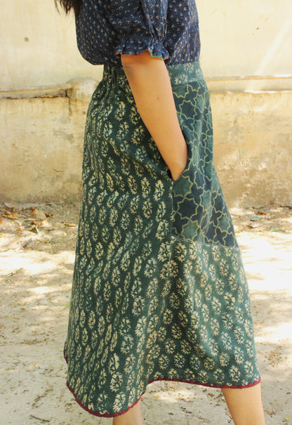 Cotton Block Printed A-Line Midi Skirt