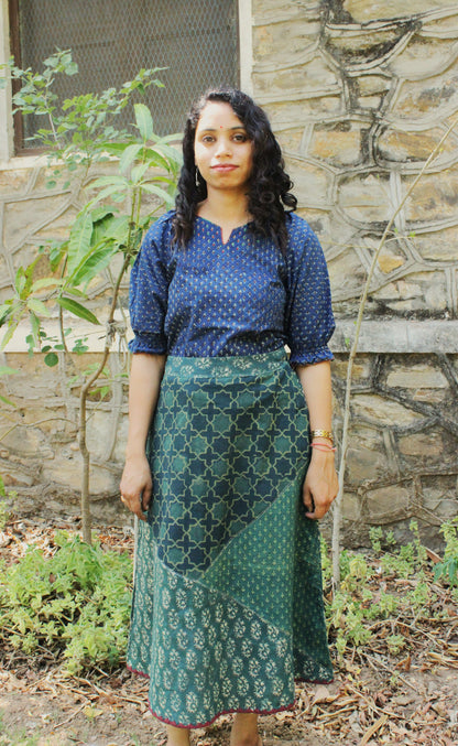 Cotton Block Printed A-Line Midi Skirt
