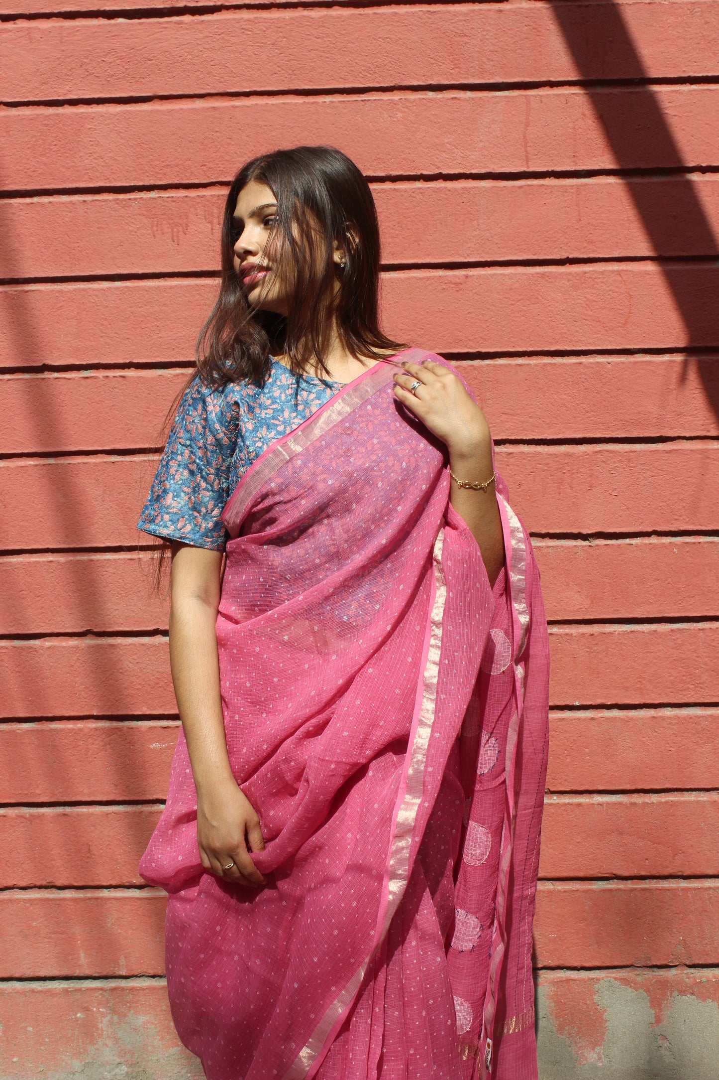 Kota Doriya Hand Embroidered Saree - Pink