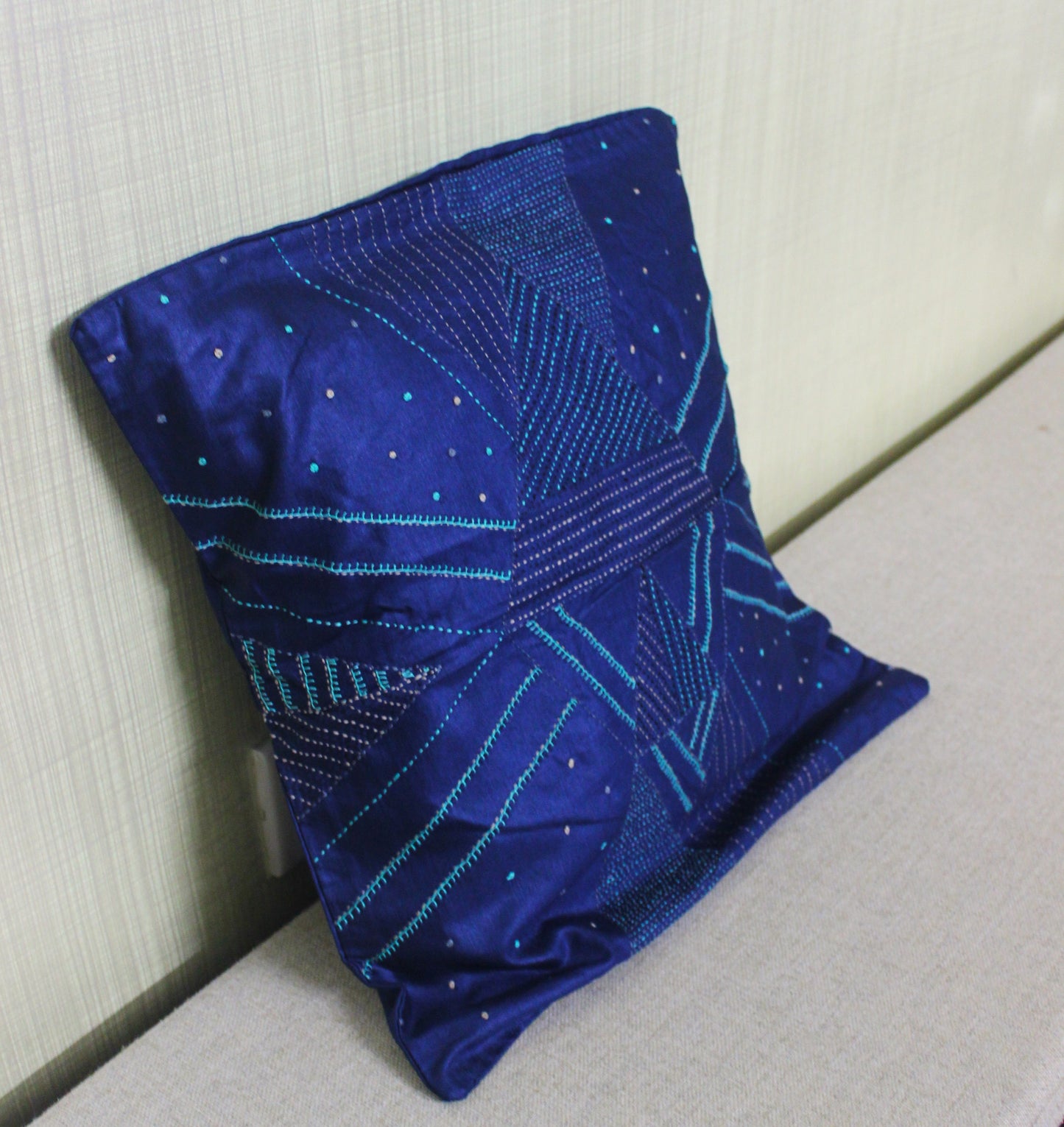 Hand Embroidered Silk Cushion Covers - Blue