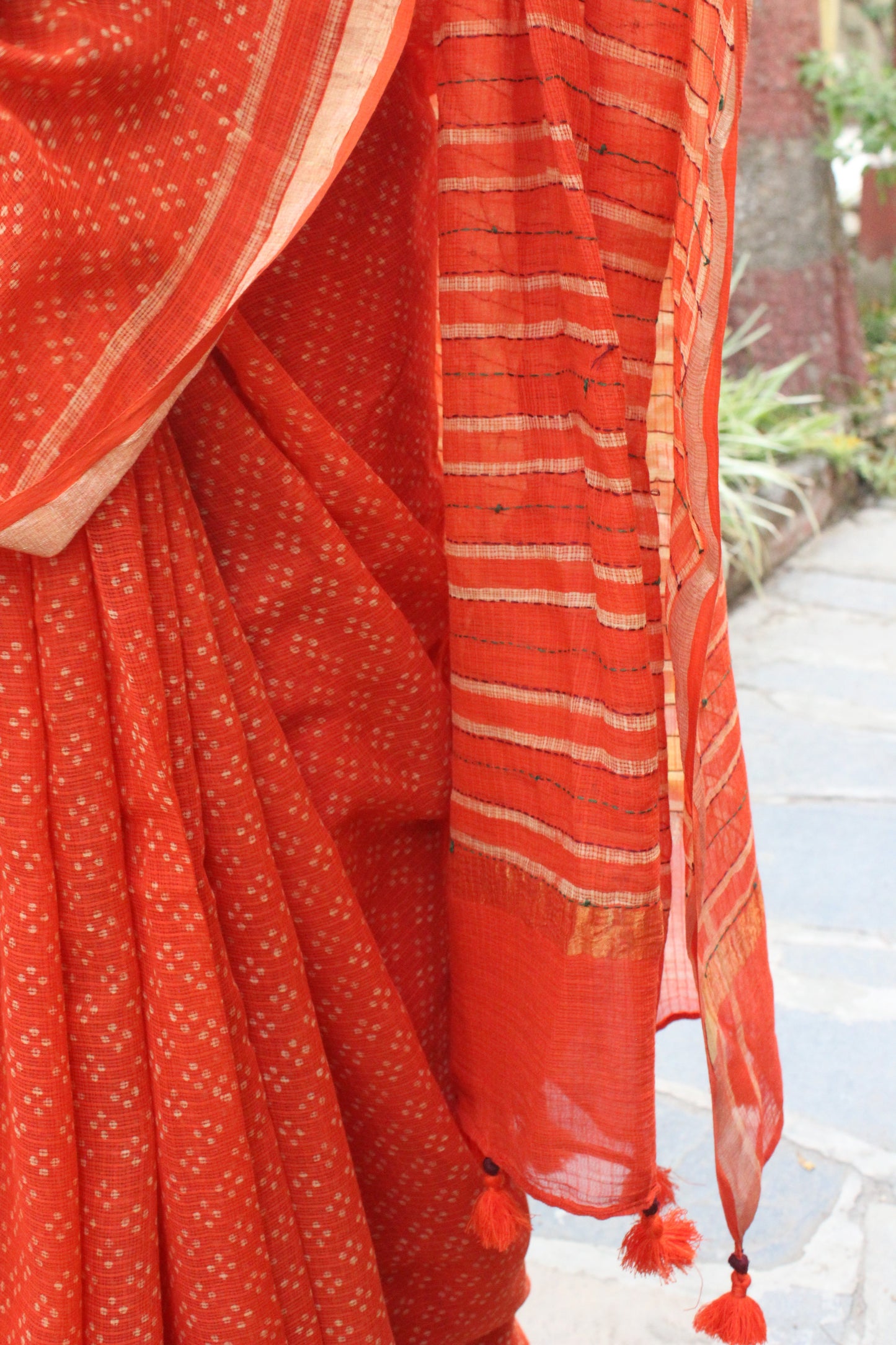 Kota Doriya Hand Embroidered Saree - Orange