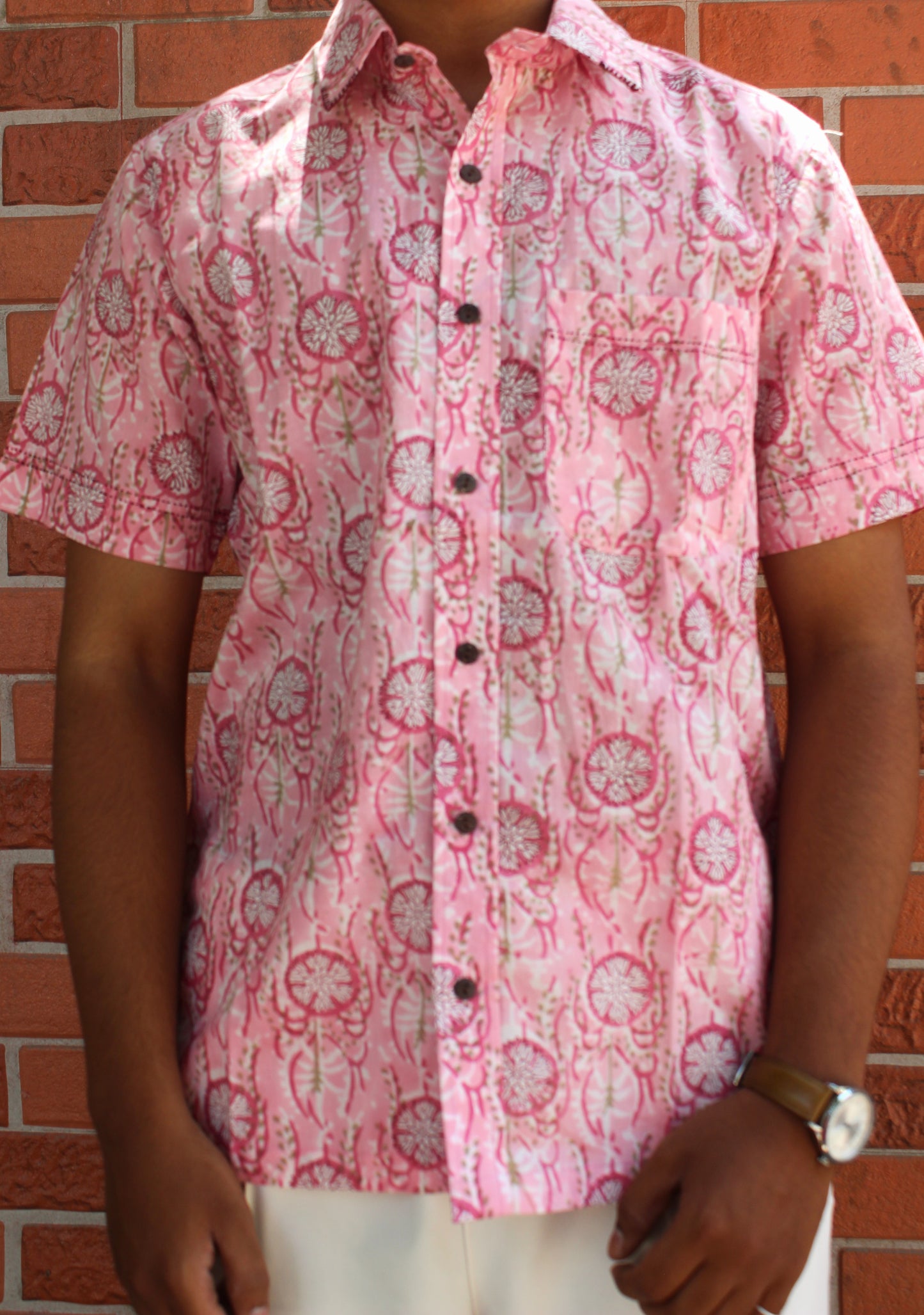 Raw Motif Block Printed Cotton Shirt for Men
