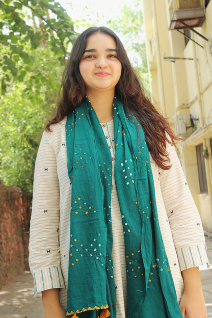 Teal Green Bandhani Dot Dupatta