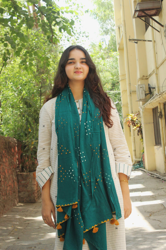 Teal Green Bandhani Dot Dupatta