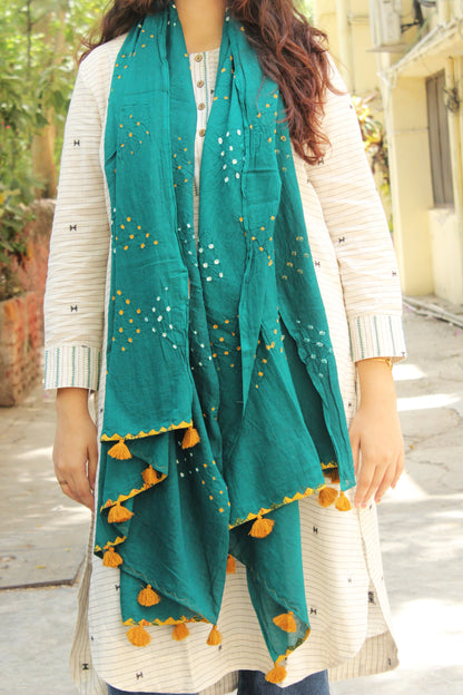 Teal Green Bandhani Dot Dupatta