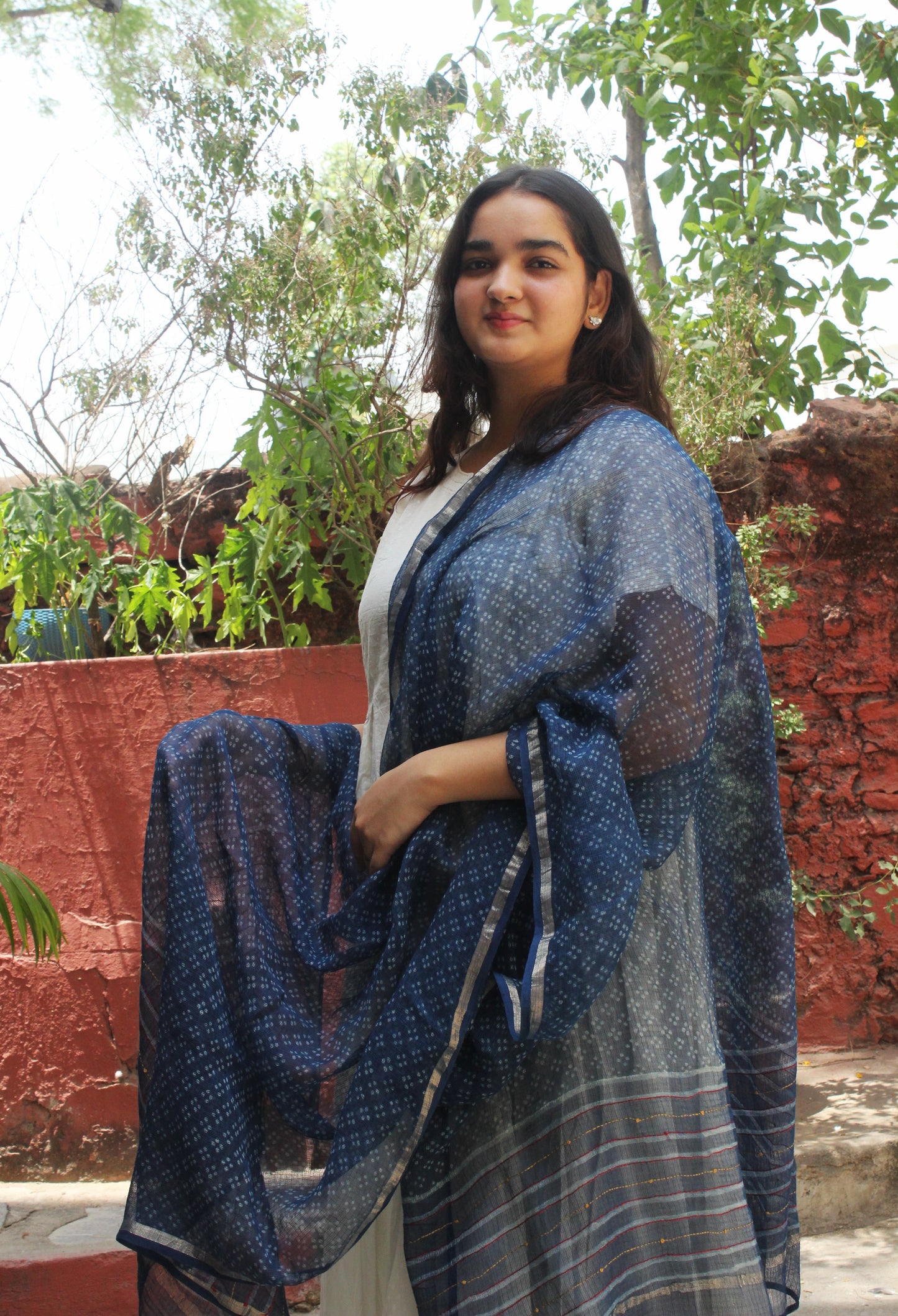 Blue muse -cotton Kota doriya with light gold zari border