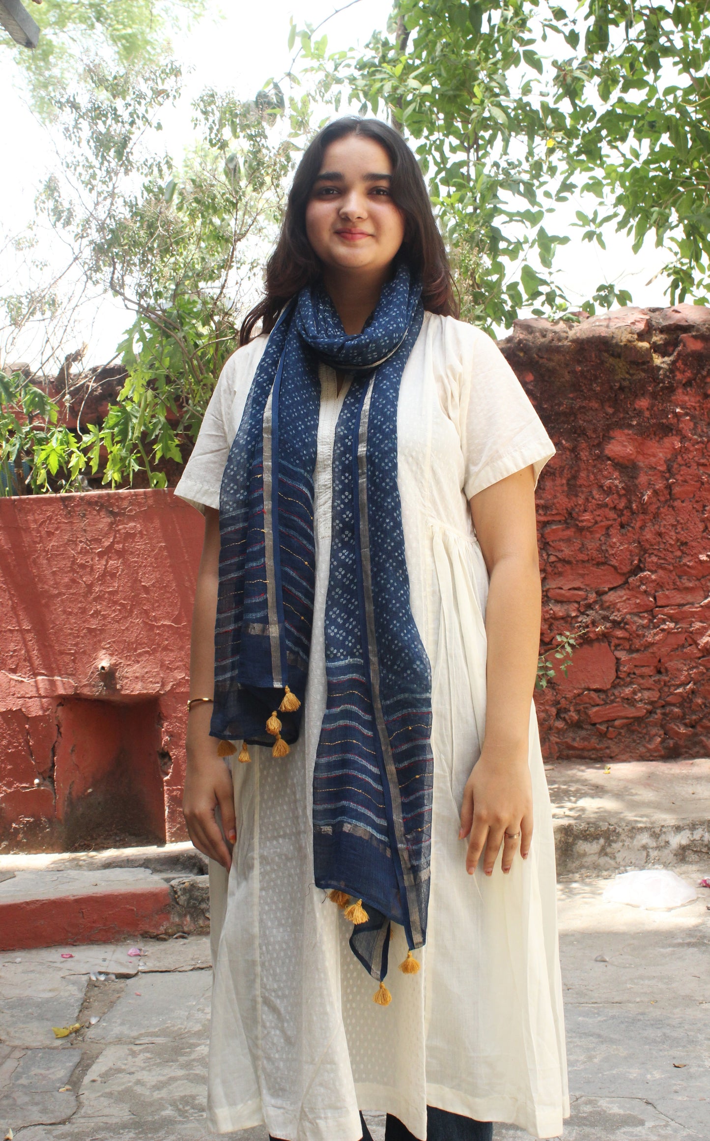 Blue muse -cotton Kota doriya with light gold zari border