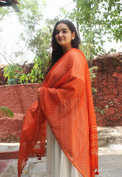 Kesariya Cotton Kota Doriya Dupatta