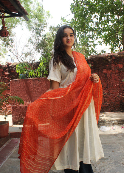 Kesariya Cotton Kota Doriya Dupatta