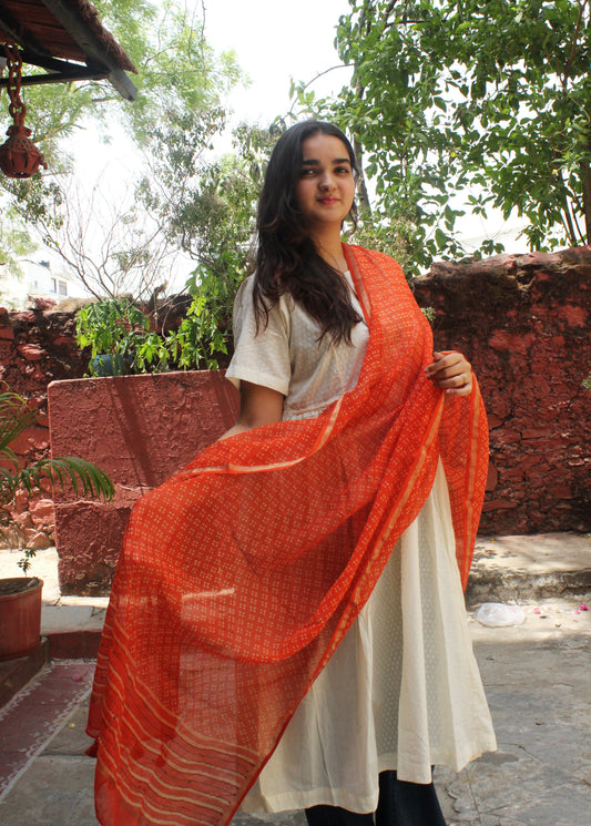 Kesariya Cotton Kota Doriya Dupatta
