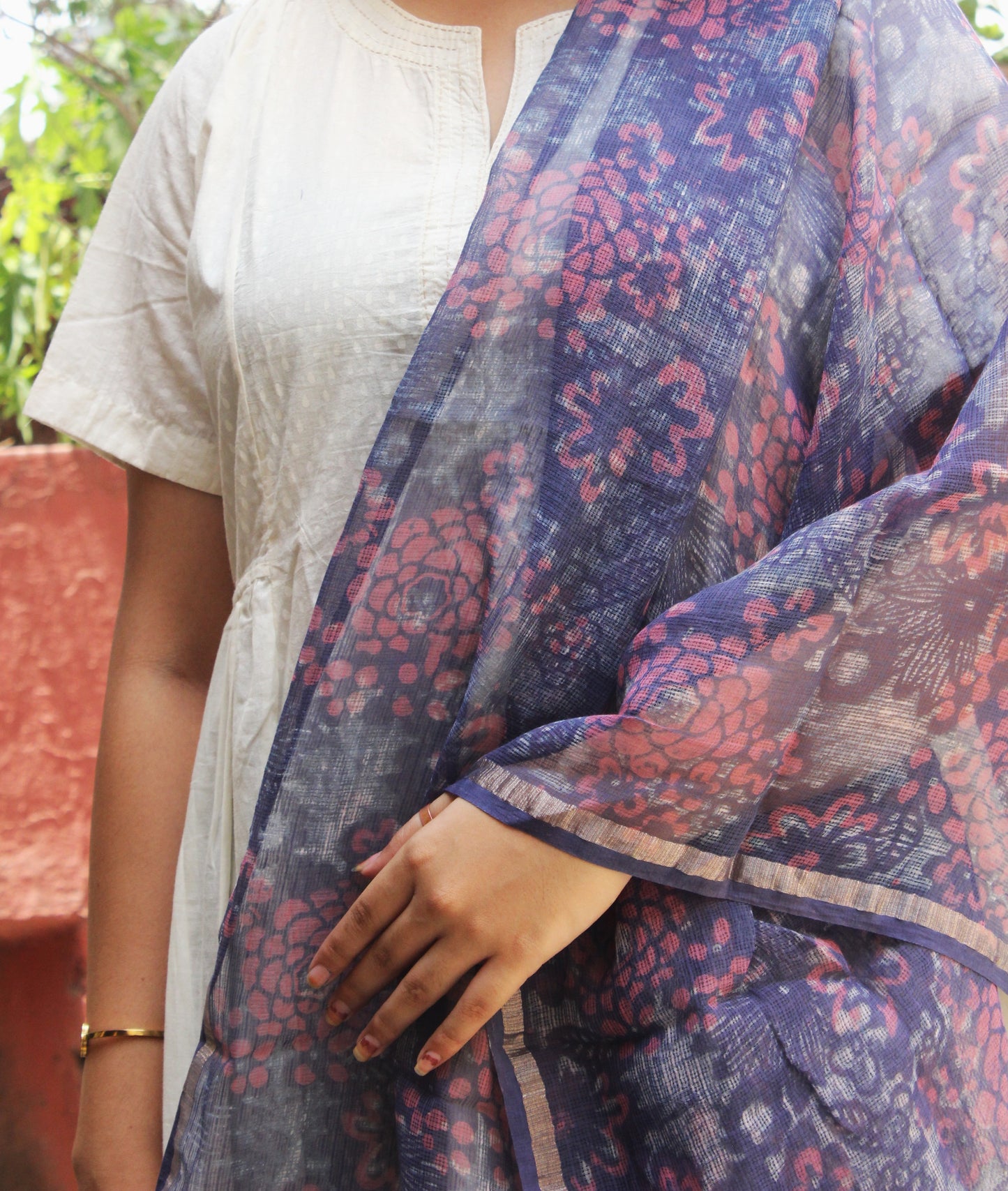 Indigo Floral Cotton Kota Doriya Dupatta