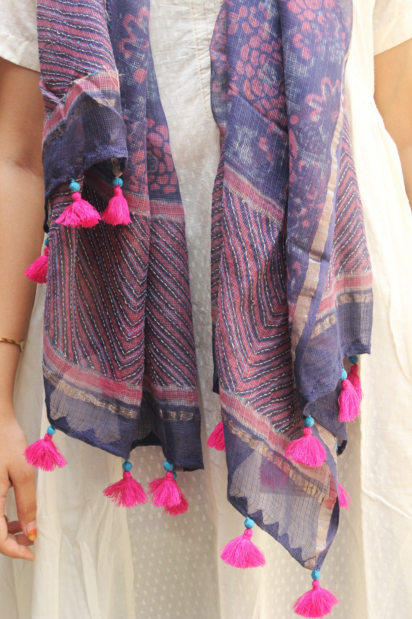 Indigo Floral Cotton Kota Doriya Dupatta