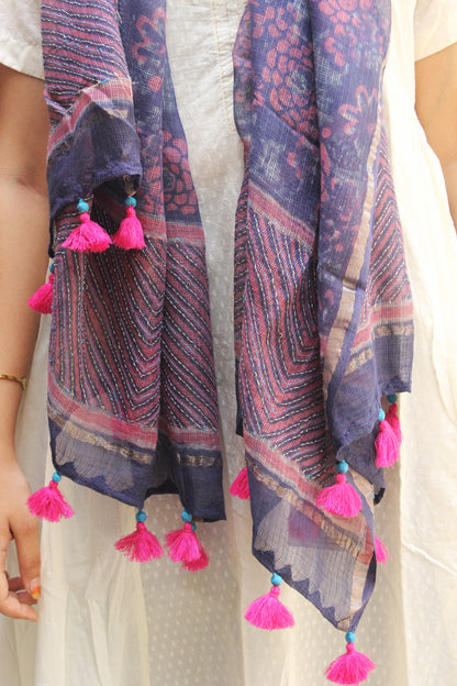 Indigo Floral Cotton Kota Doriya Dupatta