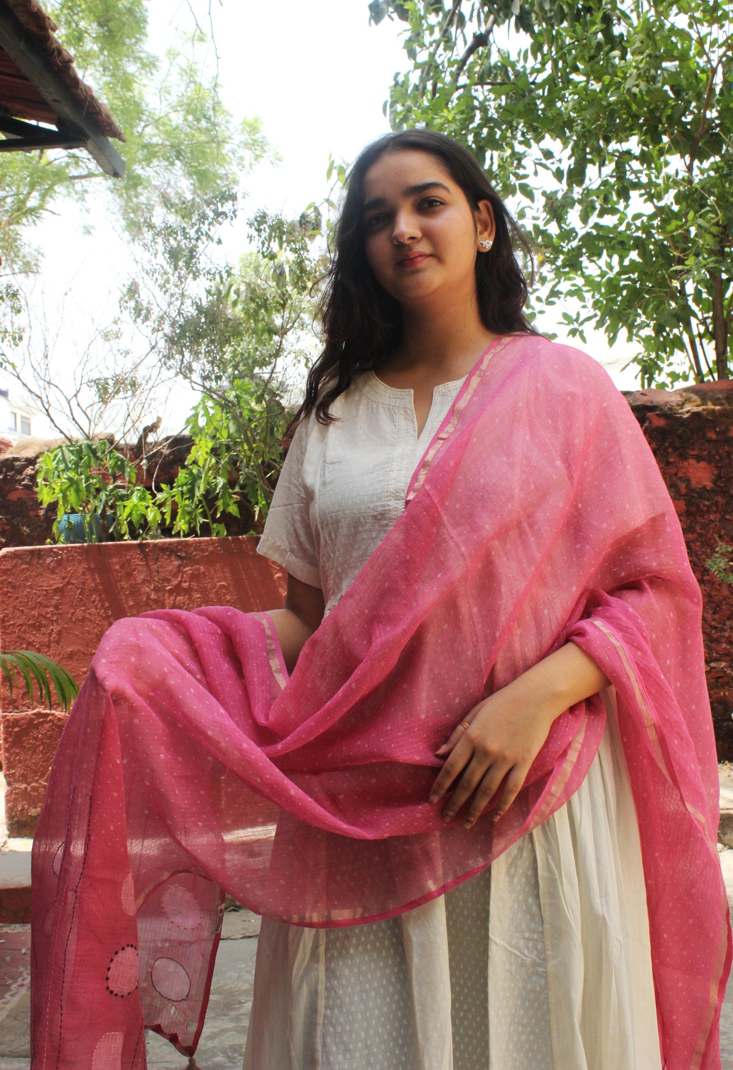 Blush Pink Cotton kota Doriya Dupatta