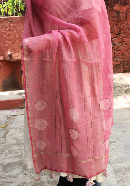 Blush Pink Cotton kota Doriya Dupatta