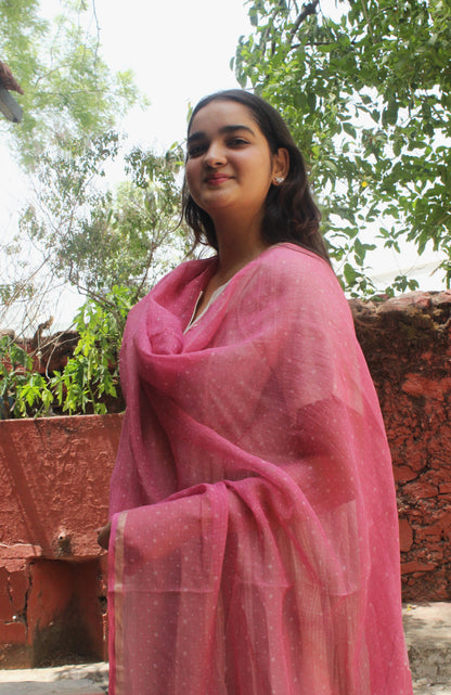 Blush Pink Cotton kota Doriya Dupatta