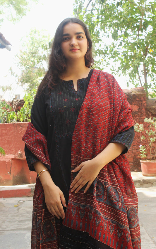 Red Ajrakh-Inspired kota Doriya Dupatta