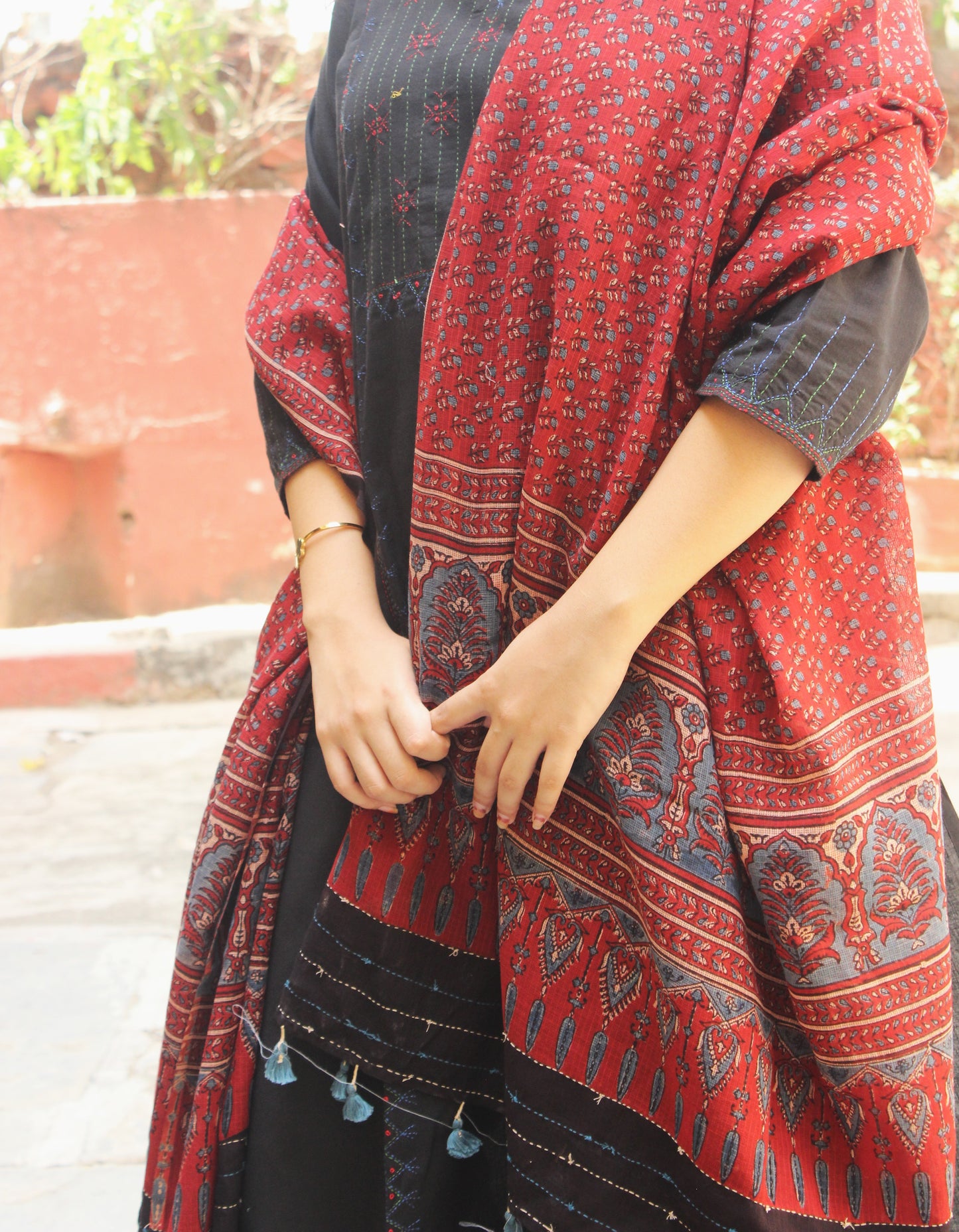 Red Ajrakh-Inspired kota Doriya Dupatta