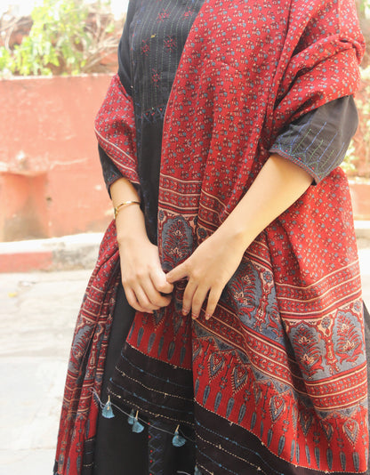 Red Ajrakh-Inspired kota Doriya Dupatta