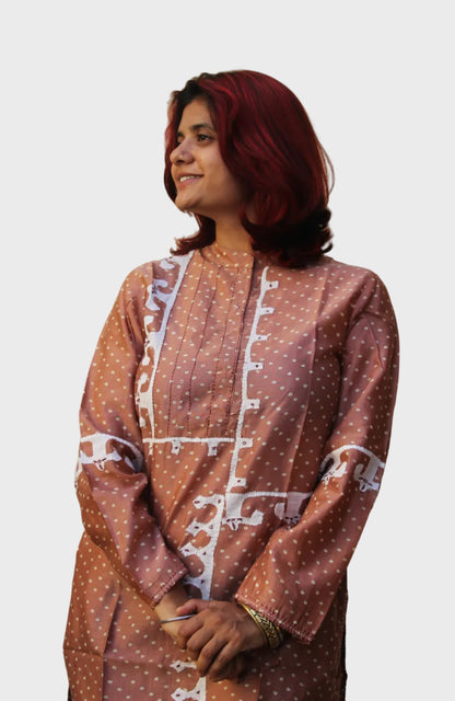 chanderi cotton bandhani kurta with applique work