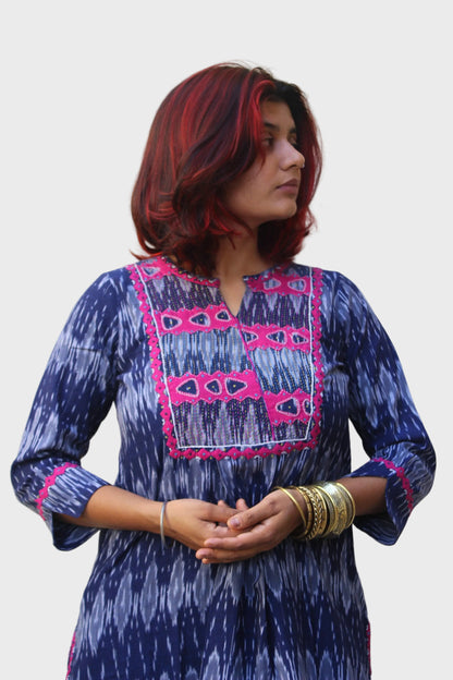 handcrafted Ikkat cotton kurta with appliqué detailing