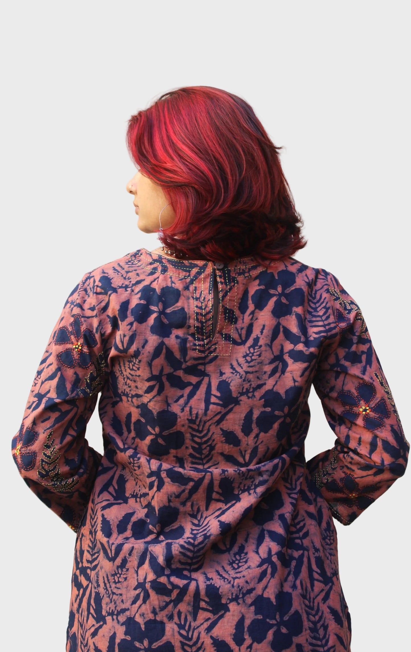 dabu printed cotton kurta with floral motifs