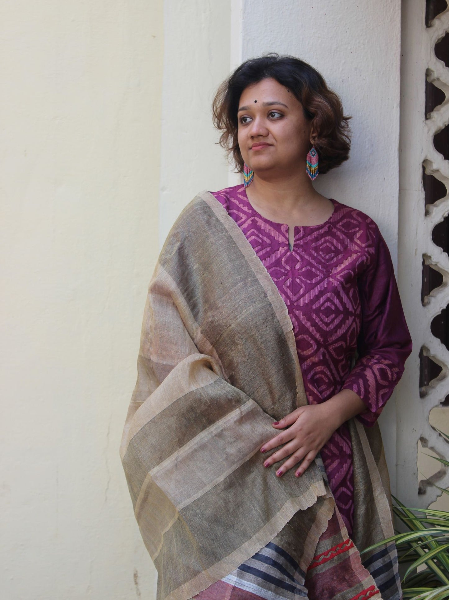 Deep Purple Viscose Silk Kurta with Cutwork Design