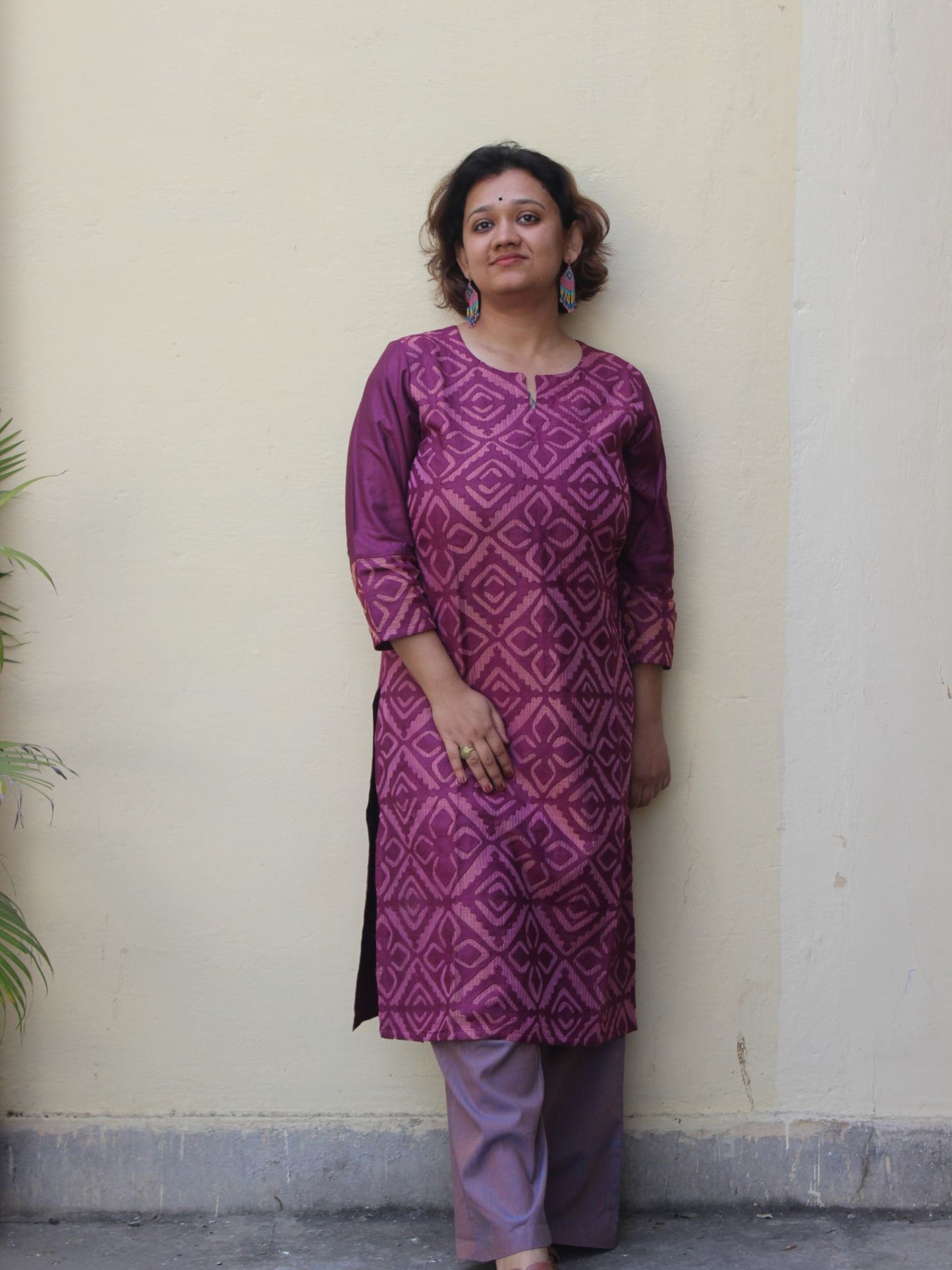 Deep Purple Viscose Silk Kurta with Cutwork Design