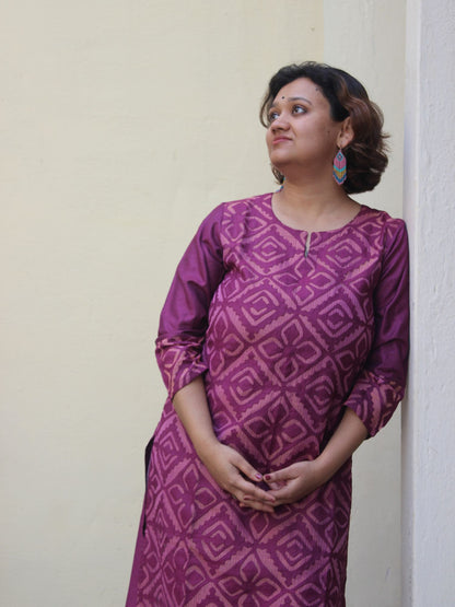 Deep Purple Viscose Silk Kurta with Cutwork Design