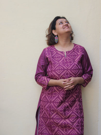 Deep Purple Viscose Silk Kurta with Cutwork Design