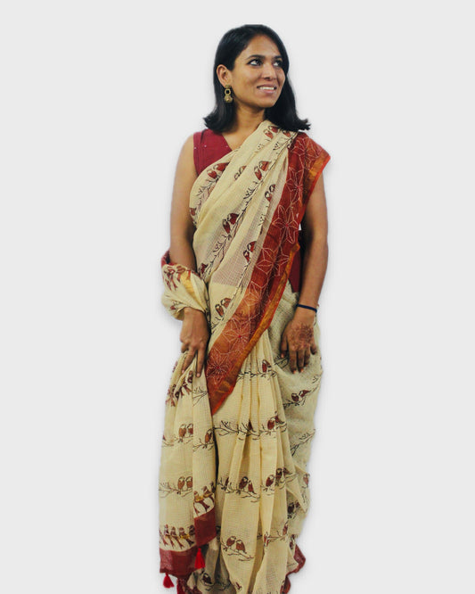 Saree Kota Doriya - Cotton Beige