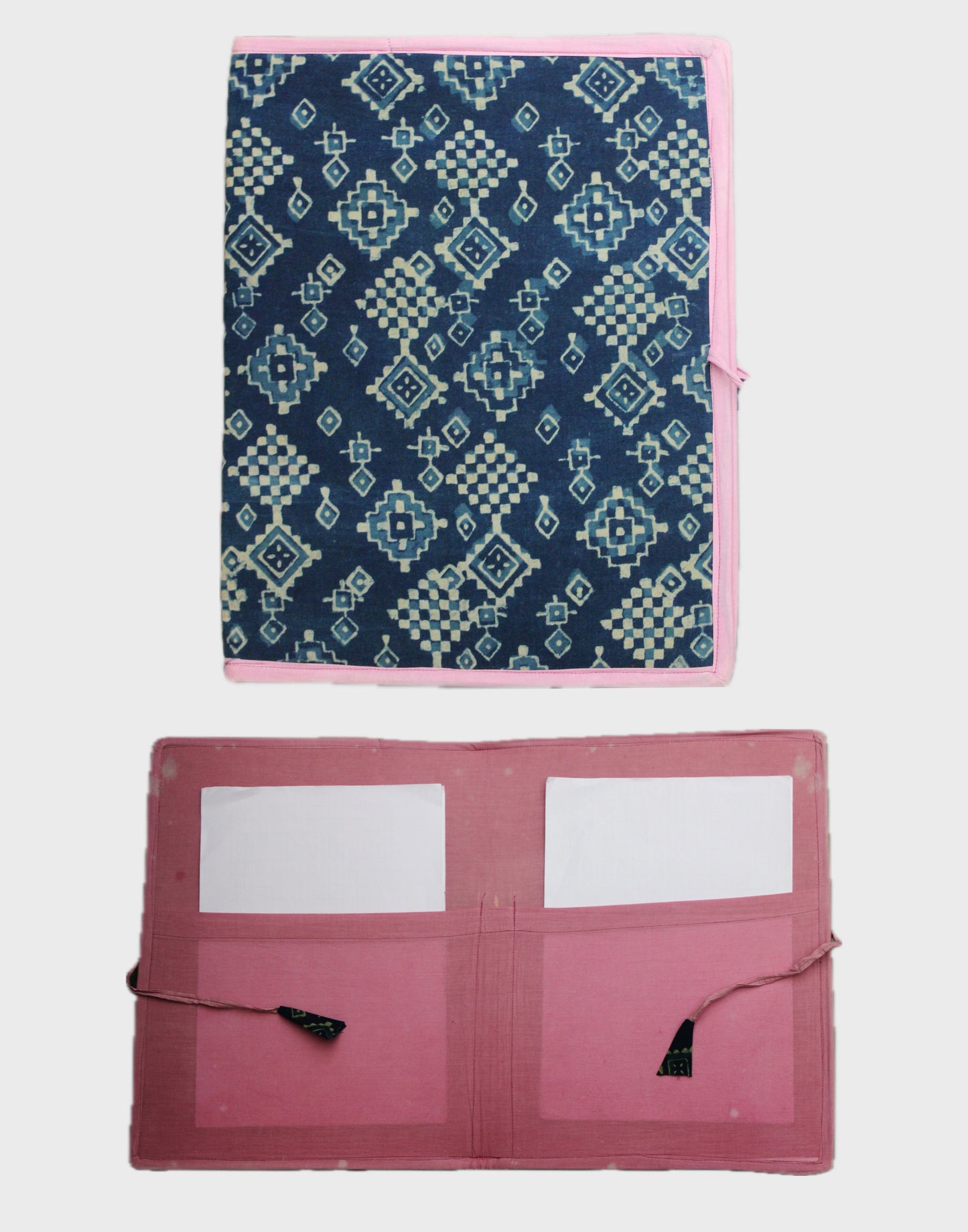 Block Printed Tie File Folder - Blue