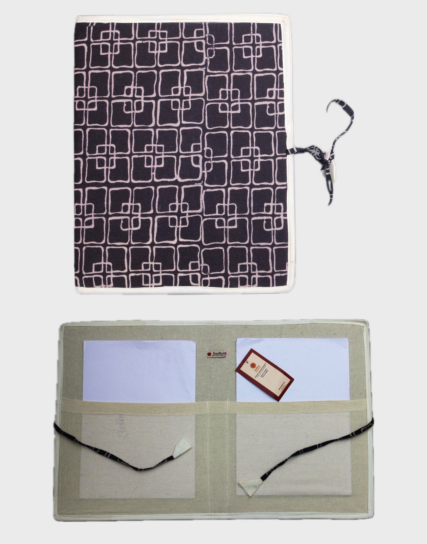 Block Printed Tie File Folder -  Dark Brown