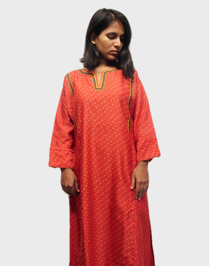 Silk Bandhani Charm Kurta - Red