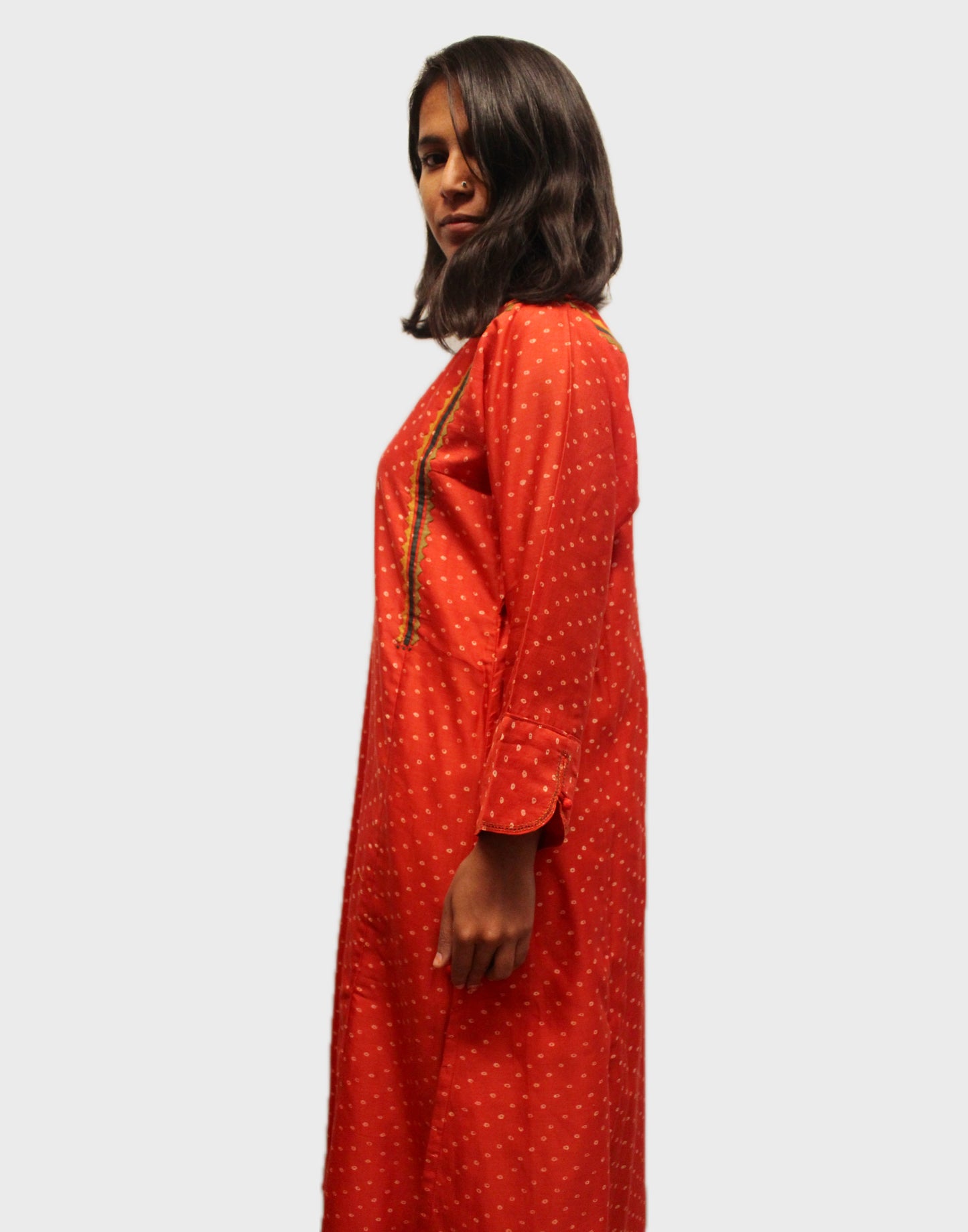 Silk Bandhani Charm Kurta - Red