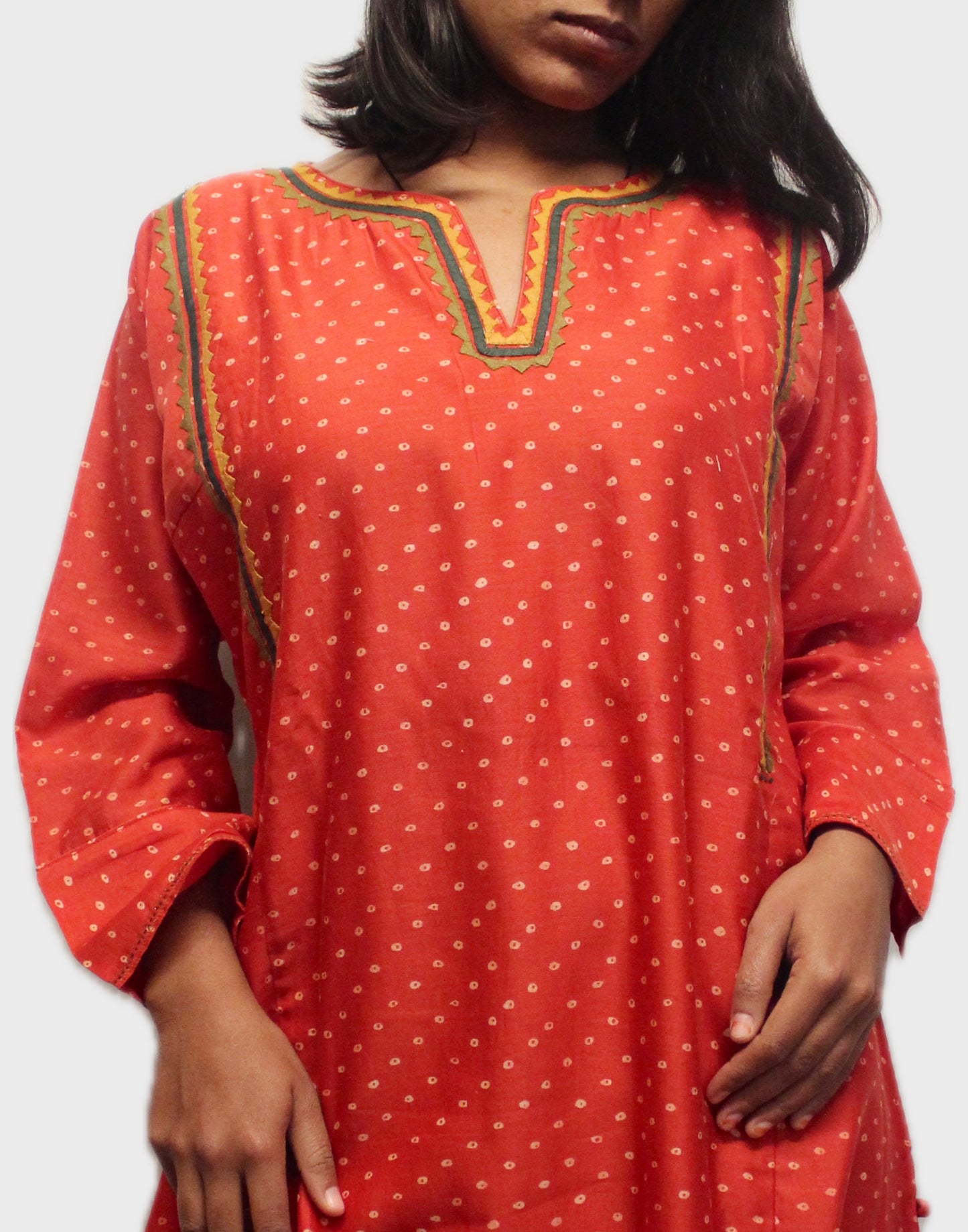 Silk Bandhani Charm Kurta - Red