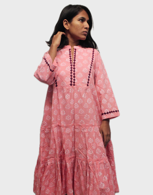 Cotton Flaired Dress - Pink