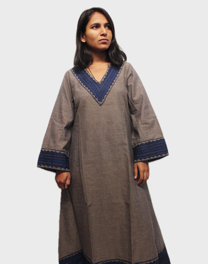 Ethnic Appliqué Aura Kurta with Handcrafted Design - Taupe