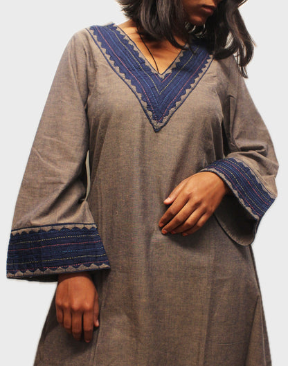 Ethnic Appliqué Aura Kurta with Handcrafted Design - Taupe