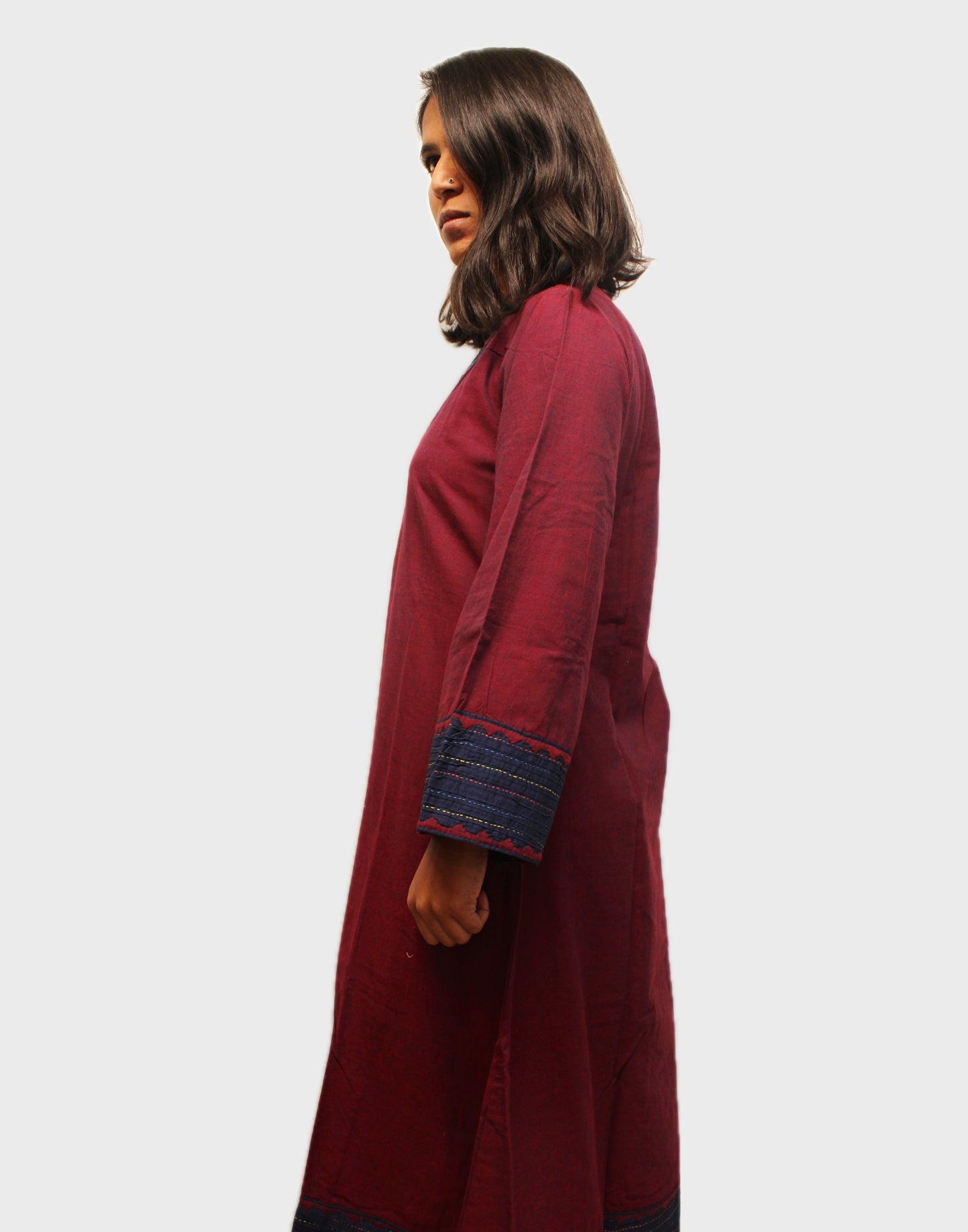 Ethnic Appliqué Aura Kurta with Handcrafted Design - Dark Burgundy