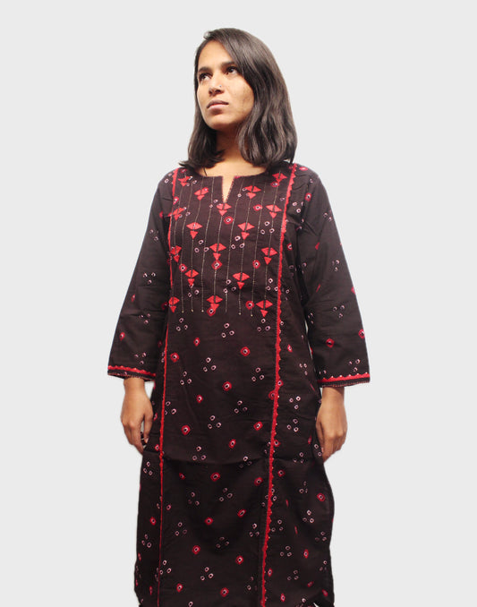 Bandhani Grace Cotton Kurta - Black