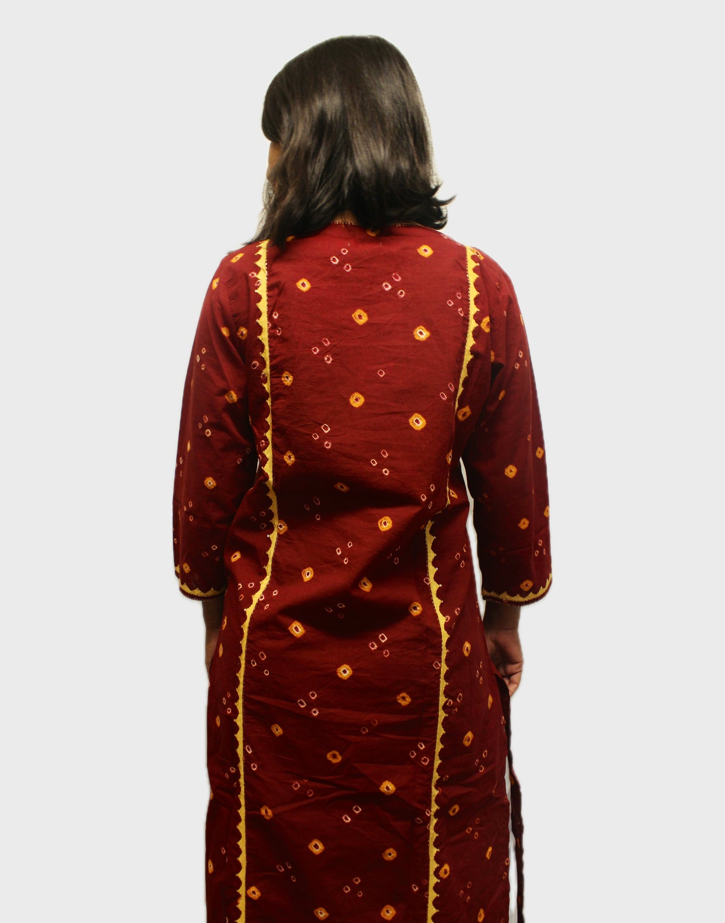 Bandhani Grace Cotton Kurta - Marron