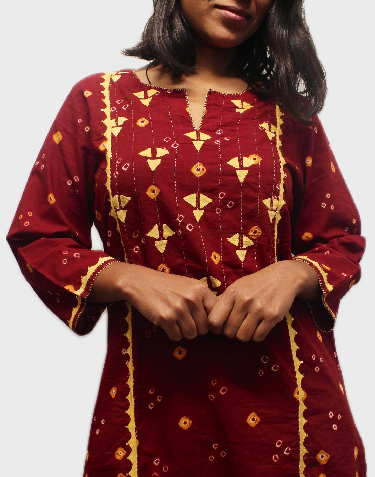 Bandhani Grace Cotton Kurta - Marron