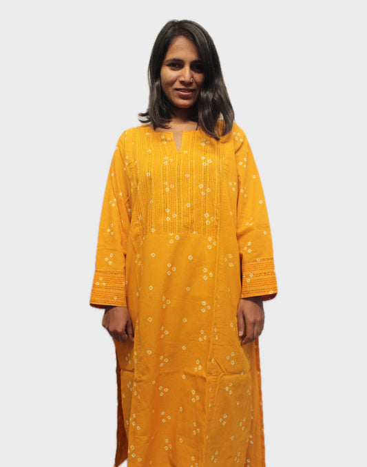 Mustard Bandhani Kurta