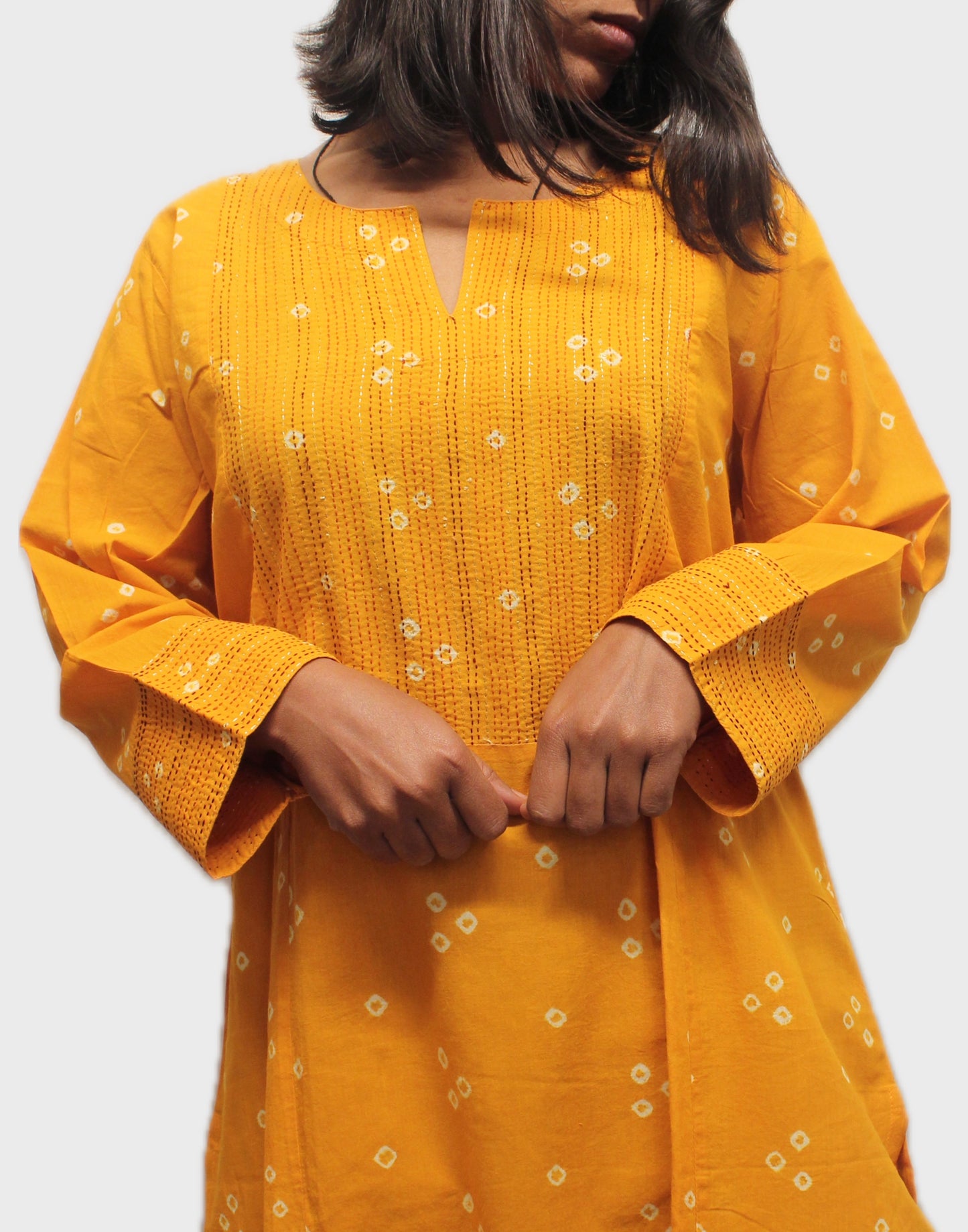 Mustard Bandhani Kurta