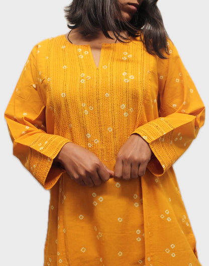 Mustard Bandhani Kurta