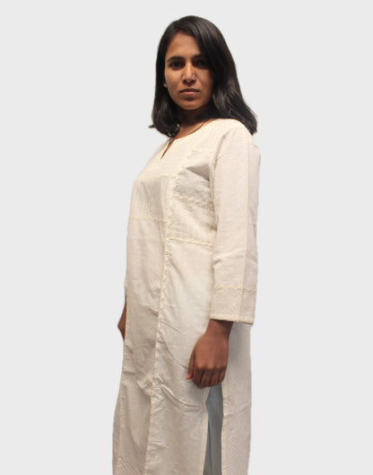 Tanka Appliqué Kurta - Off White