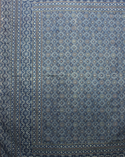 Handcrafted Ajrakh Print Double Bedcover - Blue